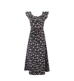 Floral Black Dress Women Spring Summer Mid Length Ruffled Dress PullWind