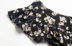 Floral Black Dress Women Spring Summer Mid Length Ruffled Dress PullWind
