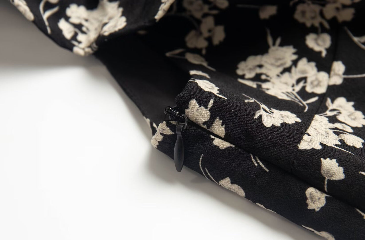 Floral Black Dress Women Spring Summer Mid Length Ruffled Dress PullWind