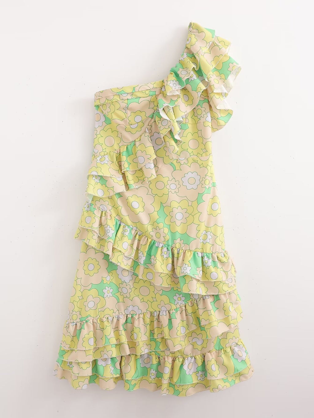 Women Printed Ruffled Sexy off Shoulder Diagonal Collar Loose Dress FRIDAY