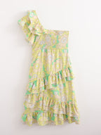 Women Printed Ruffled Sexy off Shoulder Diagonal Collar Loose Dress FRIDAY