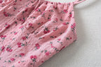 French Sweet Rose Floral Neckline Lace up Suspender Summer Tight Waist Slim A line Holiday Midi Dress Camille