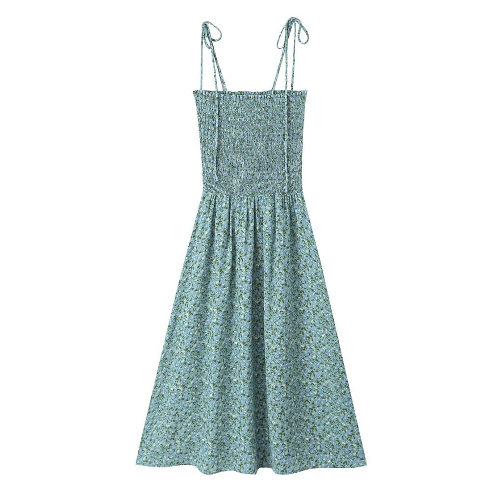 Summer Pastoral Fresh Slim Fit Tied Printing Slip Dress Women OMI