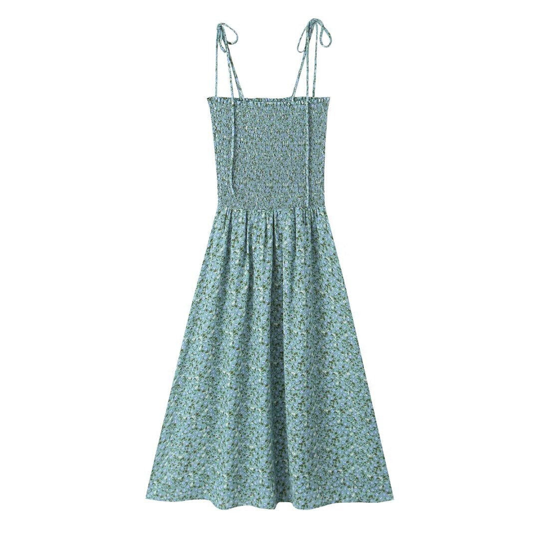 Summer Pastoral Fresh Slim Fit Tied Printing Slip Dress Women OMI