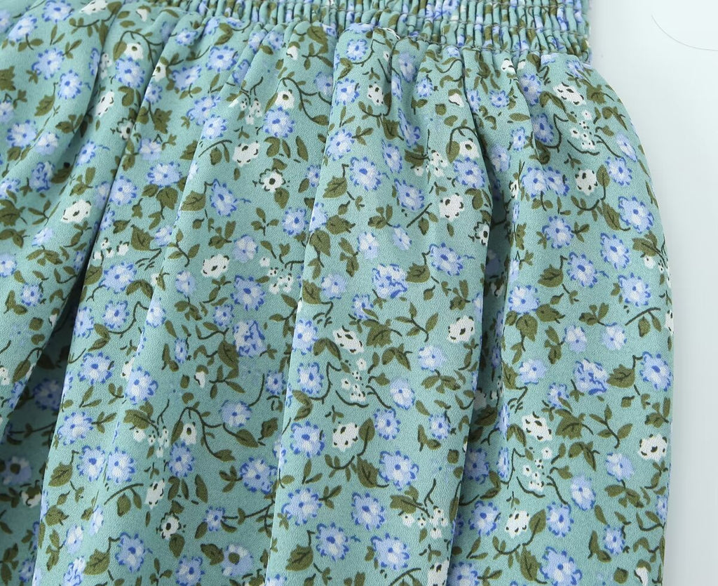 Summer Pastoral Fresh Slim Fit Tied Printing Slip Dress Women OMI