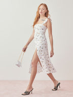 French Minority Sense Off Neck Narrow Shoulder Strap Backless Up Slit Design Dress OMI