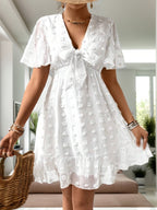 Women Summer V Neck Short Sleeve A Line Dress CC