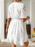 Women Summer V Neck Short Sleeve A Line Dress CC