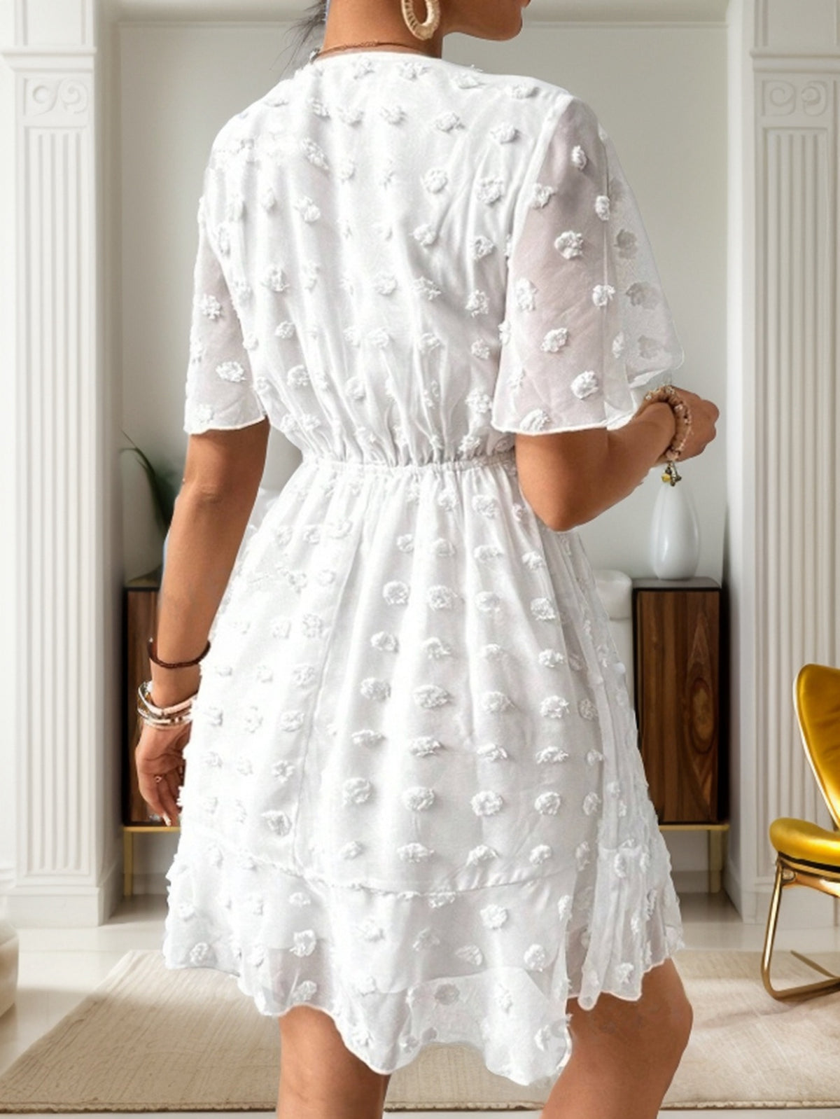 Women Summer V Neck Short Sleeve A Line Dress CC
