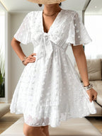 Women Summer V Neck Short Sleeve A Line Dress CC