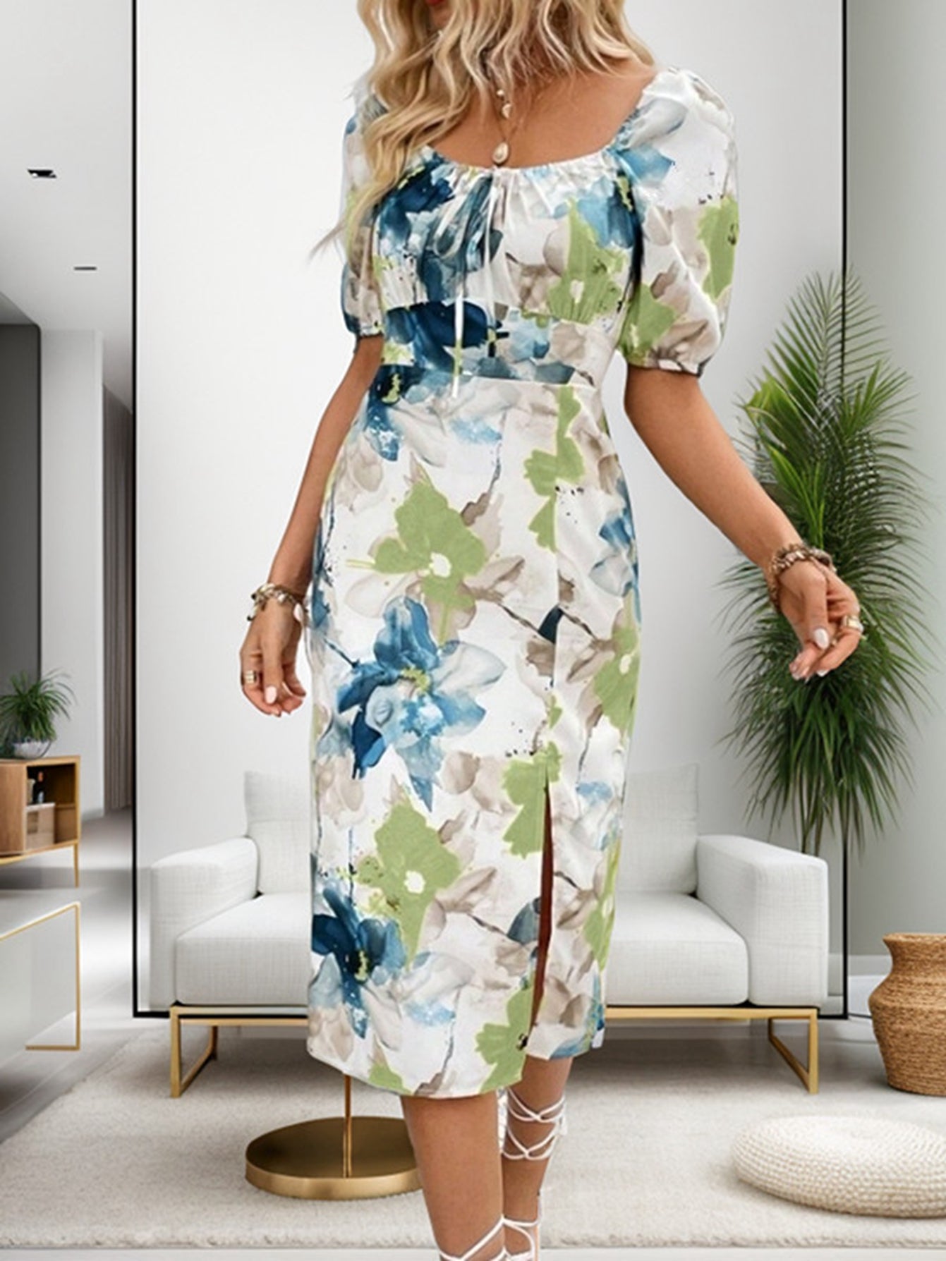 Women Summer Printed Short Sleeve A Line Dress CC