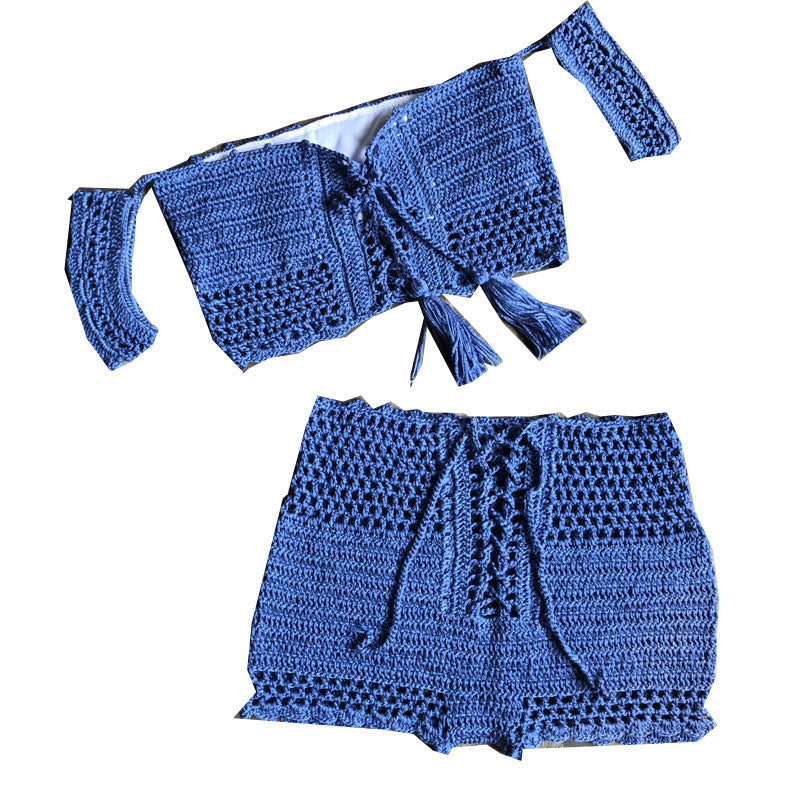 Sexy Strap Hand Crocheting Woven Hollowed Bikini Split Swimsuit Zunee