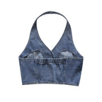 Summer Women Clothes French All Match Halter Sleeveless Skinny Short Denim Vest Buyei
