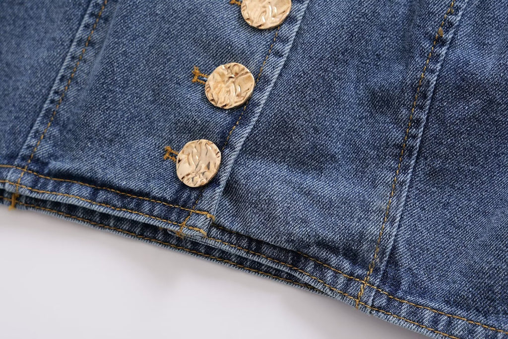 Summer Women Clothes French All Match Halter Sleeveless Skinny Short Denim Vest Buyei