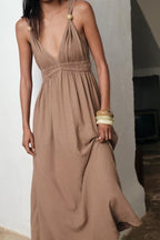 Summer Women Clothing Elegant V neck Sleeveless Maxi Dress TRAF