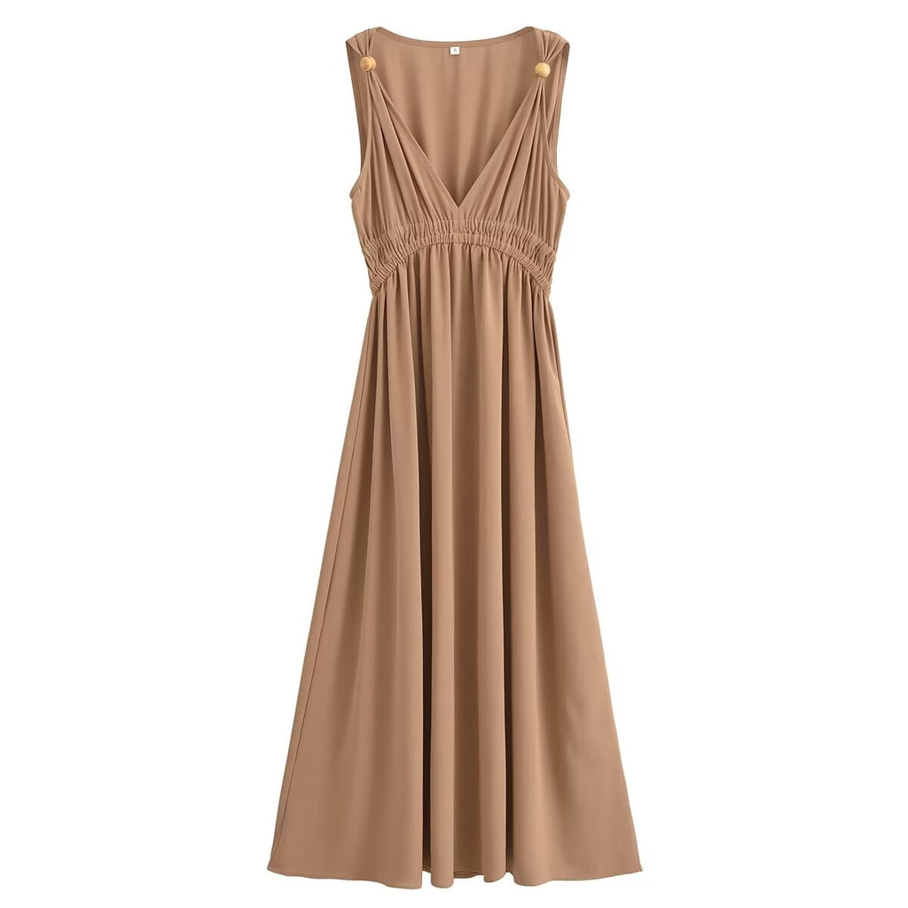 Summer Women Clothing Elegant V neck Sleeveless Maxi Dress TRAF
