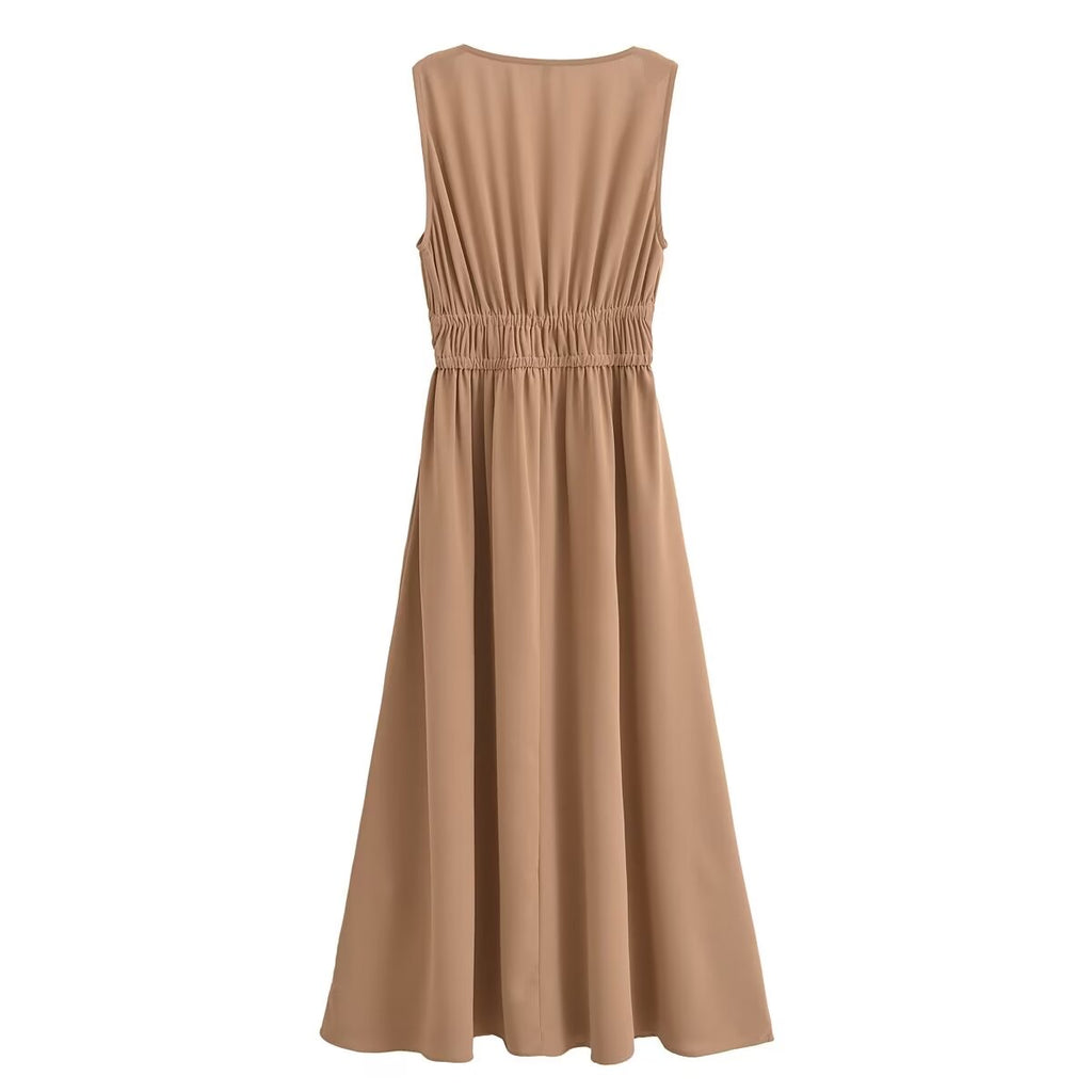 Summer Women Clothing Elegant V neck Sleeveless Maxi Dress TRAF