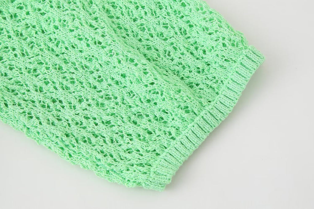 Women Clothing Summer Jacquard Mesh Loose Polo Collar Knitwear Shell