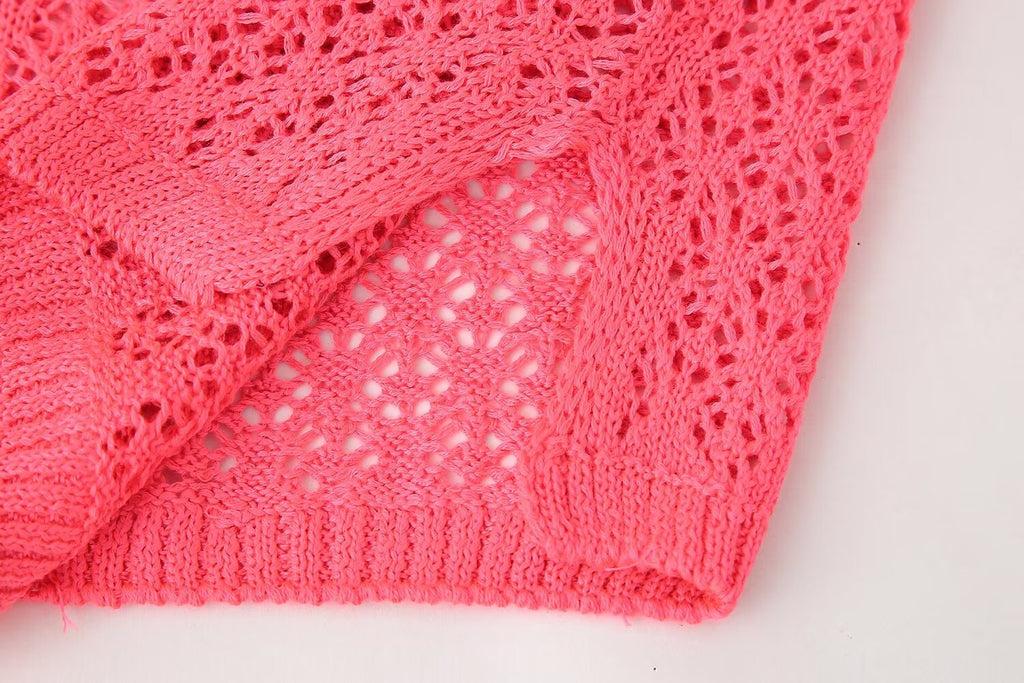 Women Clothing Summer Jacquard Mesh Loose Polo Collar Knitwear Shell