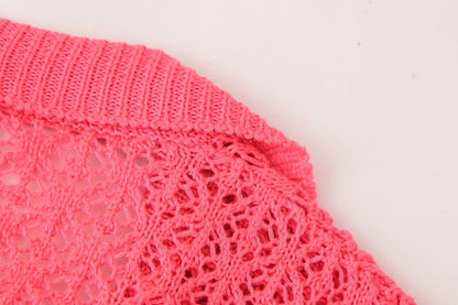 Women Clothing Summer Jacquard Mesh Loose Polo Collar Knitwear