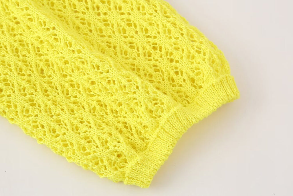 Women Clothing Summer Jacquard Mesh Loose Polo Collar Knitwear Shell