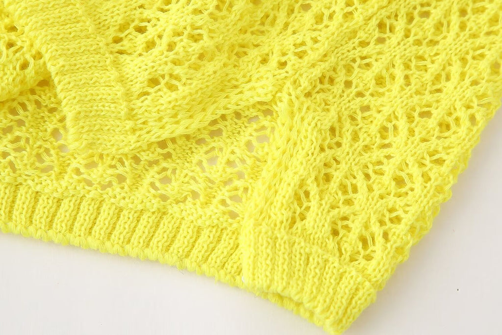 Women Clothing Summer Jacquard Mesh Loose Polo Collar Knitwear Shell