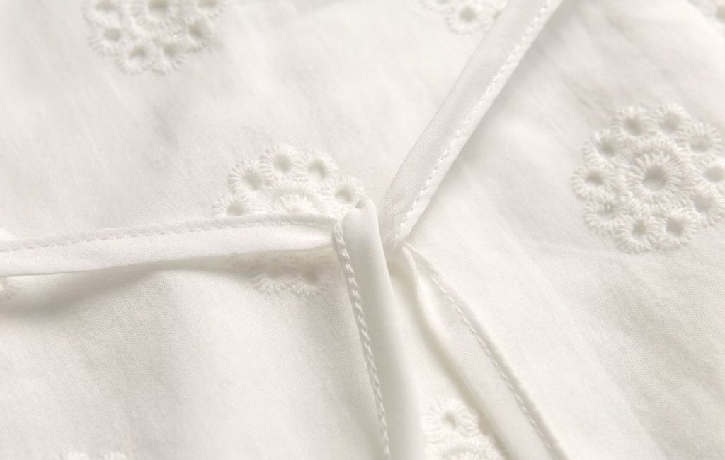 Summer High Grade Embroidered Dress Women Elegant Tied Waist Trimming Short Sleeved Long Dress PullWind