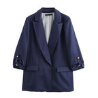Summer Roll Sleeve Linen Blended Solid Color Casual Blazer SenDa
