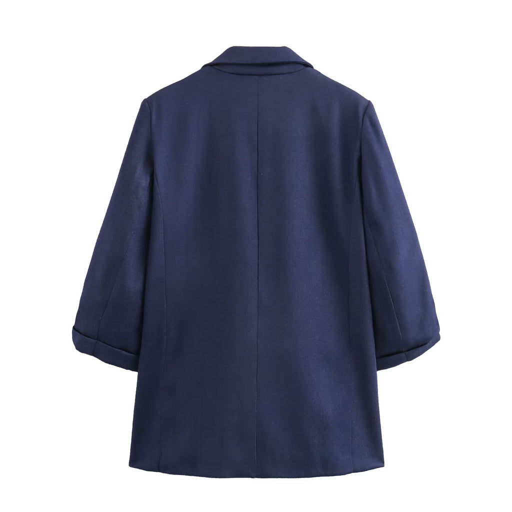 Summer Roll Sleeve Linen Blended Solid Color Casual Blazer SenDa
