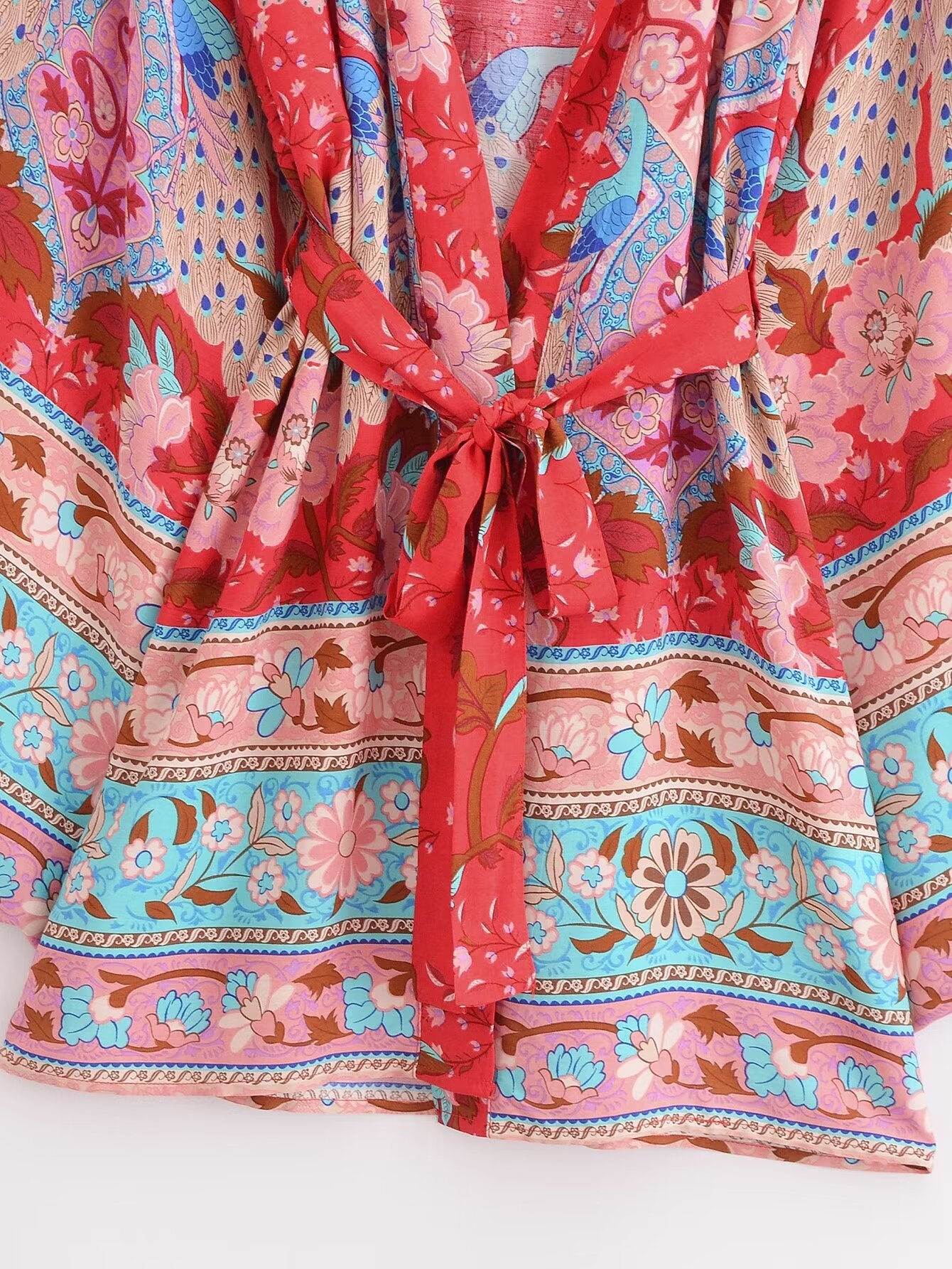 Cárdigan tipo kimono corto con cinturón de rayón de verano