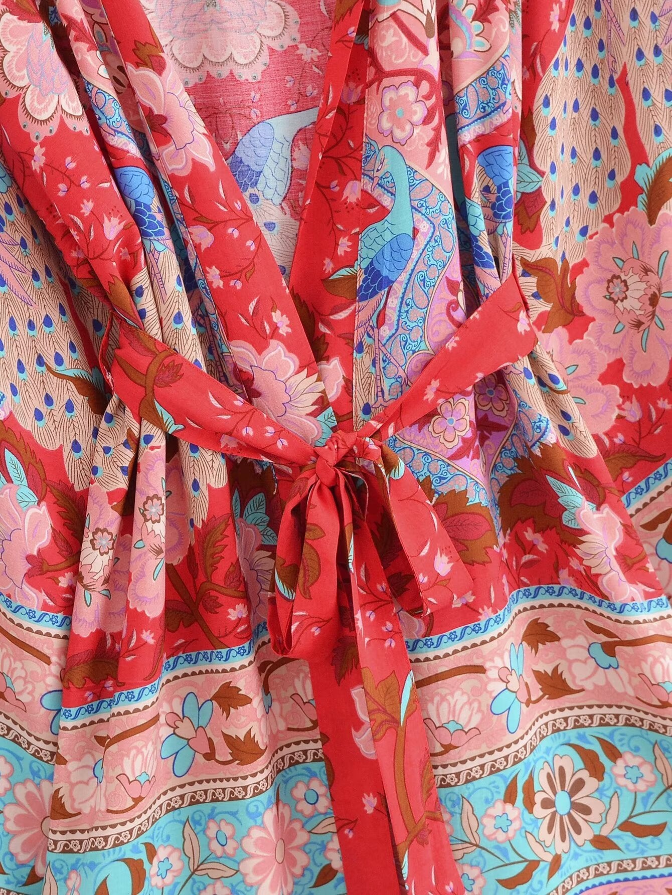 Cárdigan tipo kimono corto con cinturón de rayón de verano