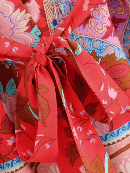 Cárdigan tipo kimono corto con cinturón de rayón de verano