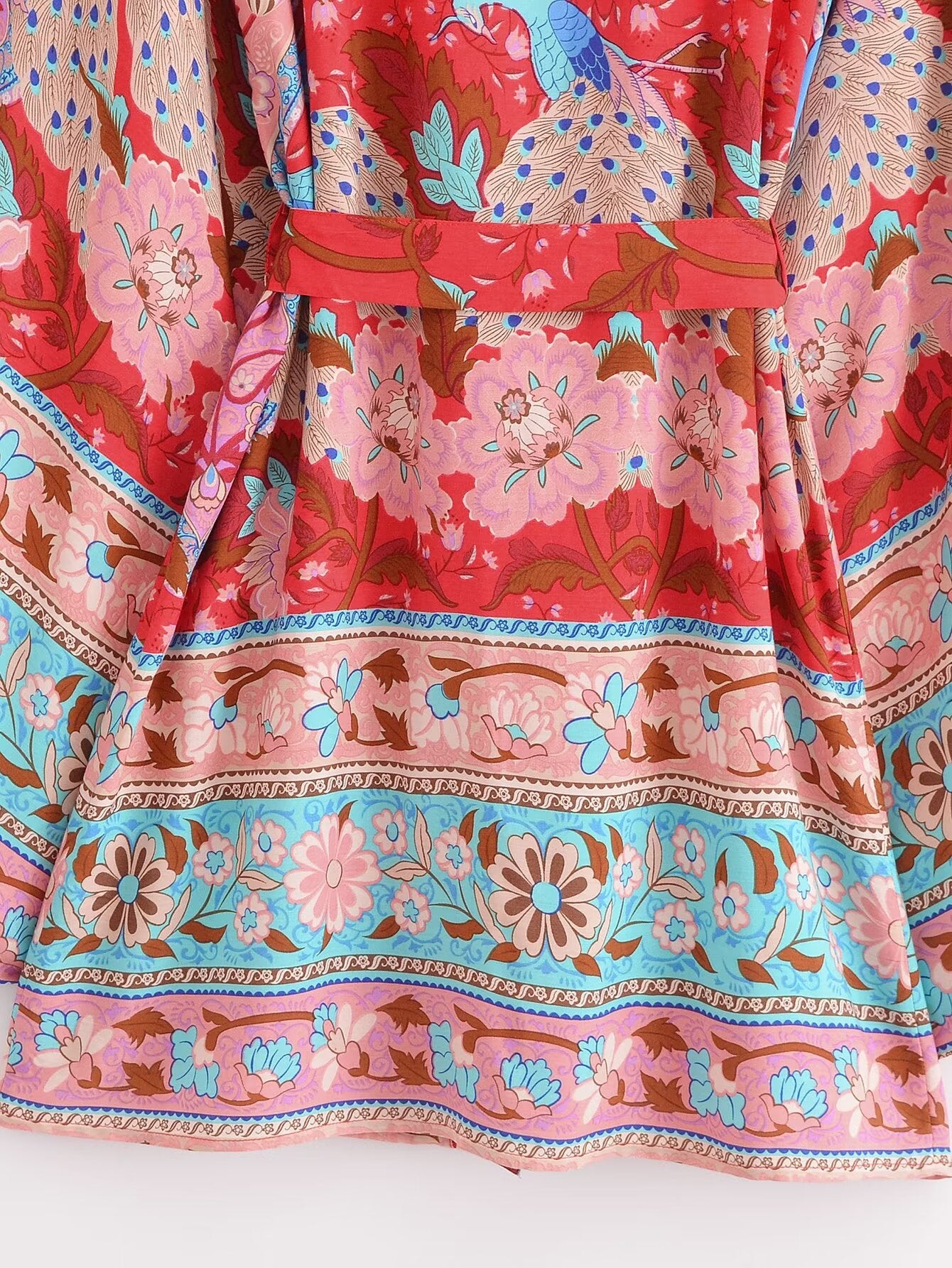 Cárdigan tipo kimono corto con cinturón de rayón de verano