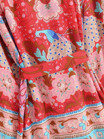 Cárdigan tipo kimono corto con cinturón de rayón de verano