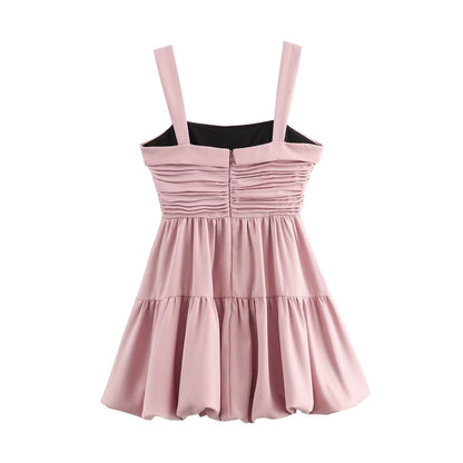 Women Clothing Summer Personalized Pink Embellished Balloon Sling Mini Dress Women SHE