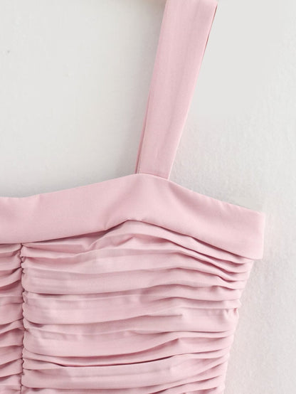 Women Clothing Summer Personalized Pink Embellished Balloon Sling Mini Dress Women SHE