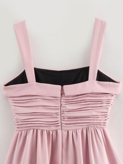 Women Clothing Summer Personalized Pink Embellished Balloon Sling Mini Dress Women SHE