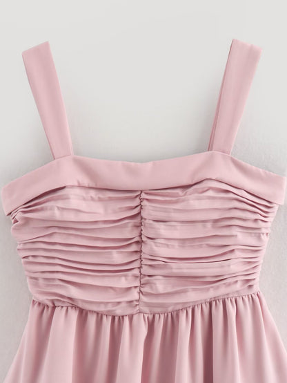 Women Clothing Summer Personalized Pink Embellished Balloon Sling Mini Dress Women SHE