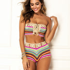 Pure Hand Crocheting Vacation Beach Swimsuit Split Colorful Suit Sexy I Retail Zunee
