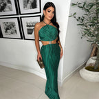 Women Pleated Sexy Lacing Evening Dress Back Slit Dress MOOYAA