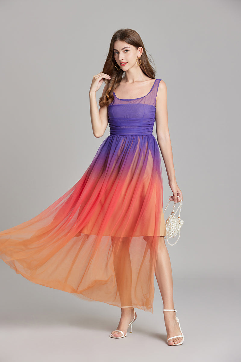 Women Summer Ombre Sleeveless A Line Maxi Dress ESUNG