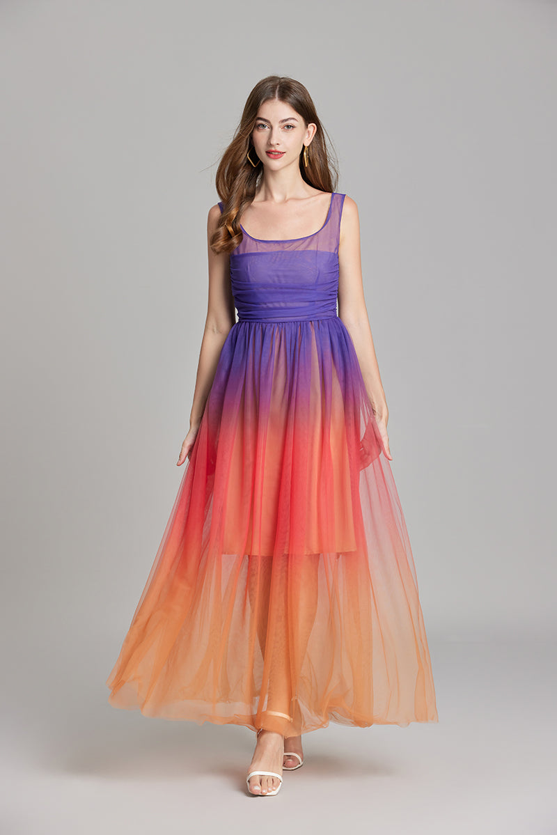 Women Summer Ombre Sleeveless A Line Maxi Dress ESUNG