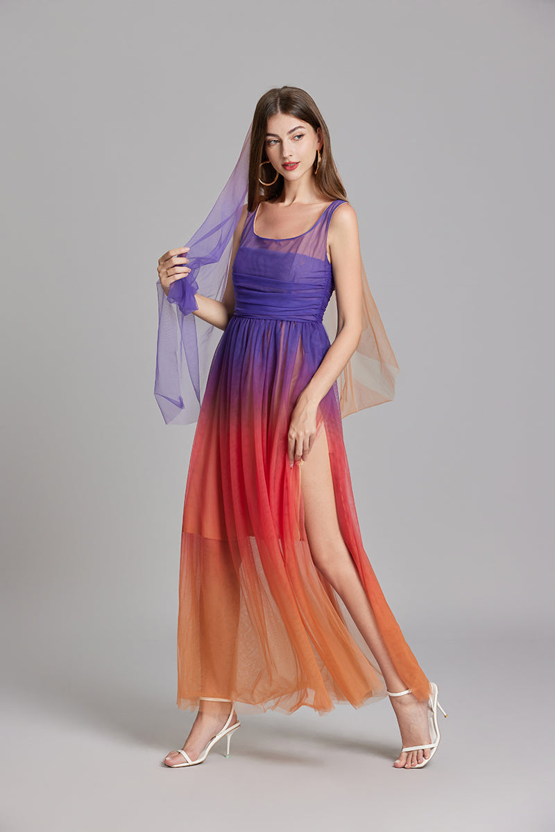 Women Summer Ombre Sleeveless A Line Maxi Dress ESUNG
