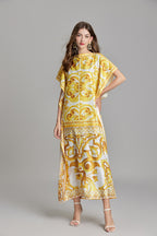 Women Summer Short Sleeve Printed Elegant A Line Maxi Dress ESUNG