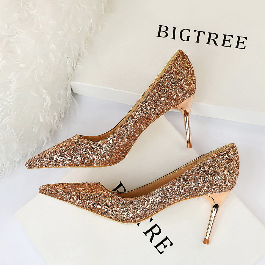 Sexy Nightclubs Thinner High Heels Women Shoes Stiletto Heel Sparkle Sequ Pumps ForestFootwear