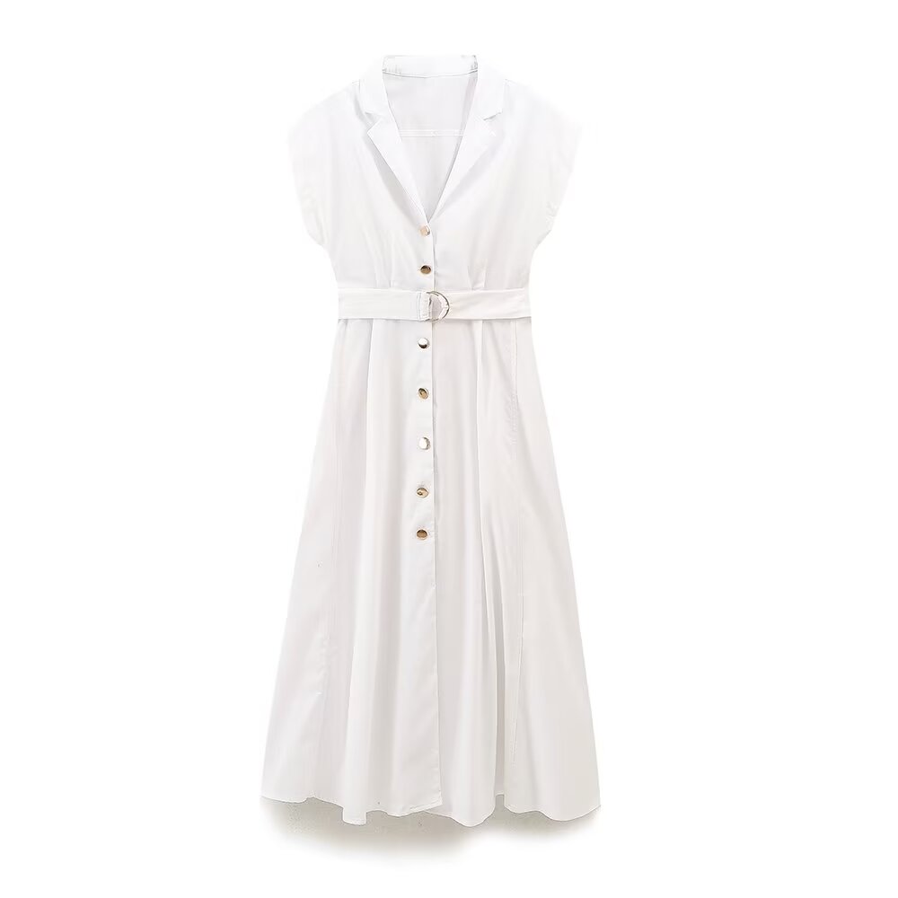 Women Clothing Summer Shirt Dress with Belt Howe