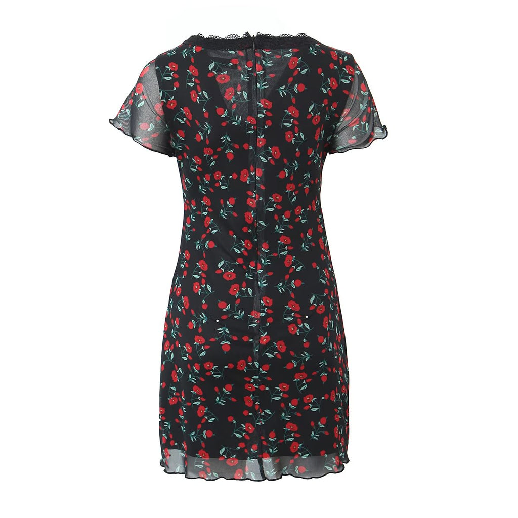 Summer V neck Sexy Print Dress Wishy Hip Dress Camille