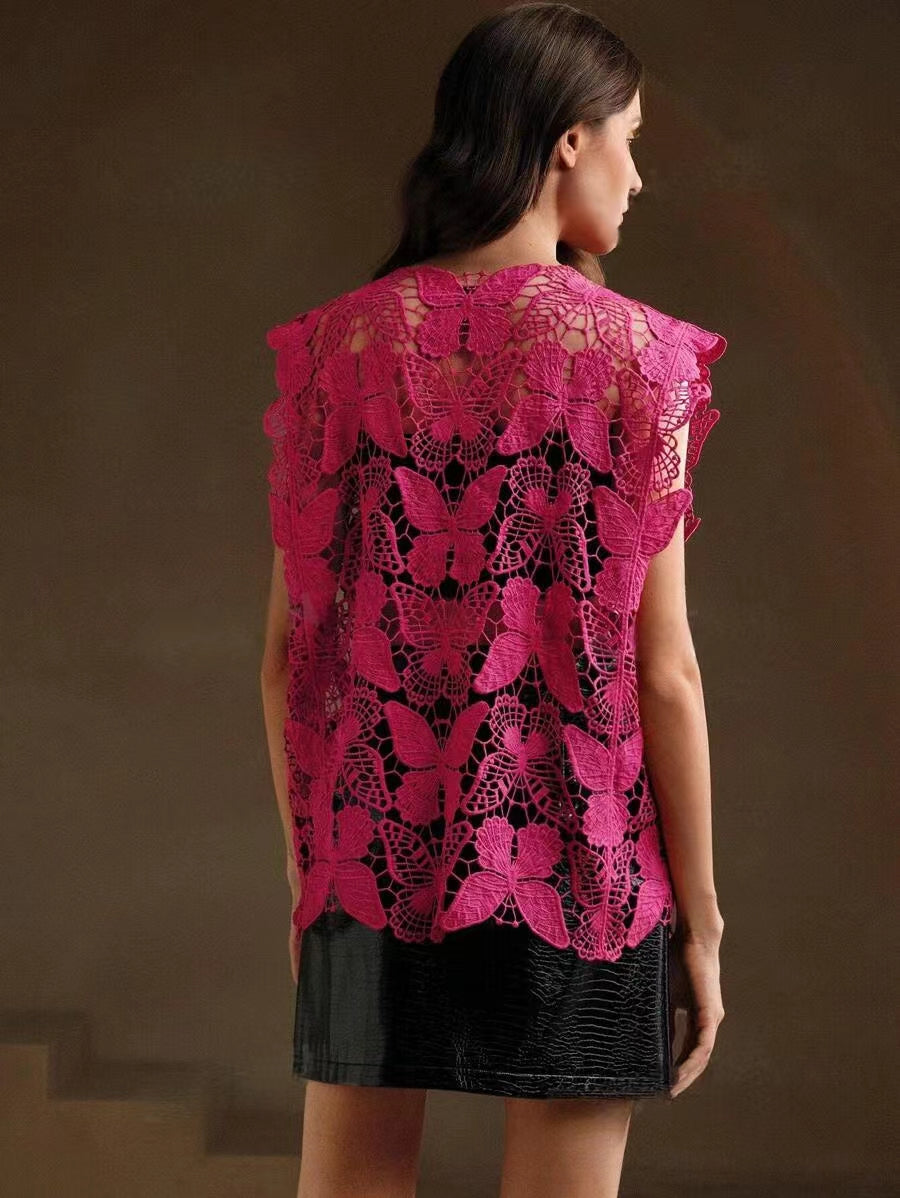 Women Summer Solid Summer Sleeveless Top Crochet hook Reddy