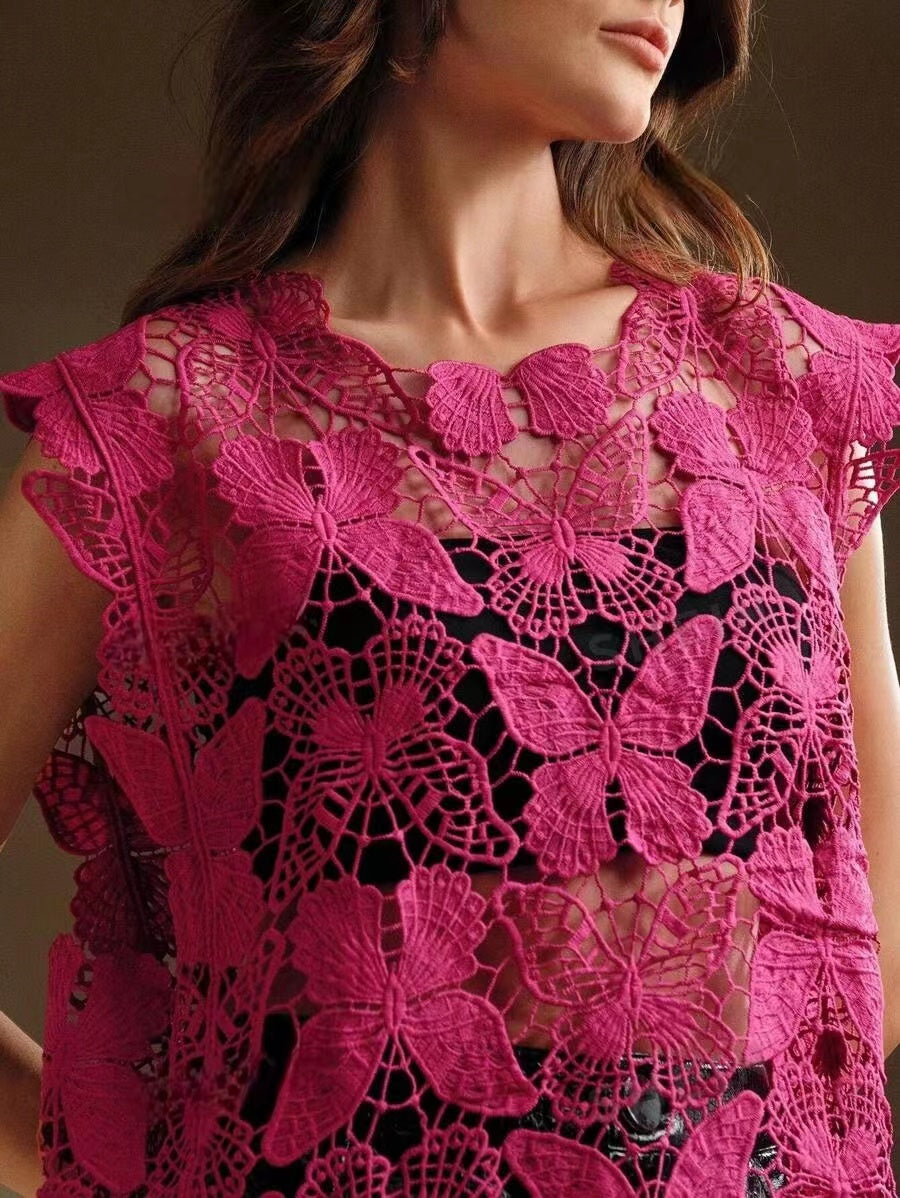 Women Summer Solid Summer Sleeveless Top Crochet hook