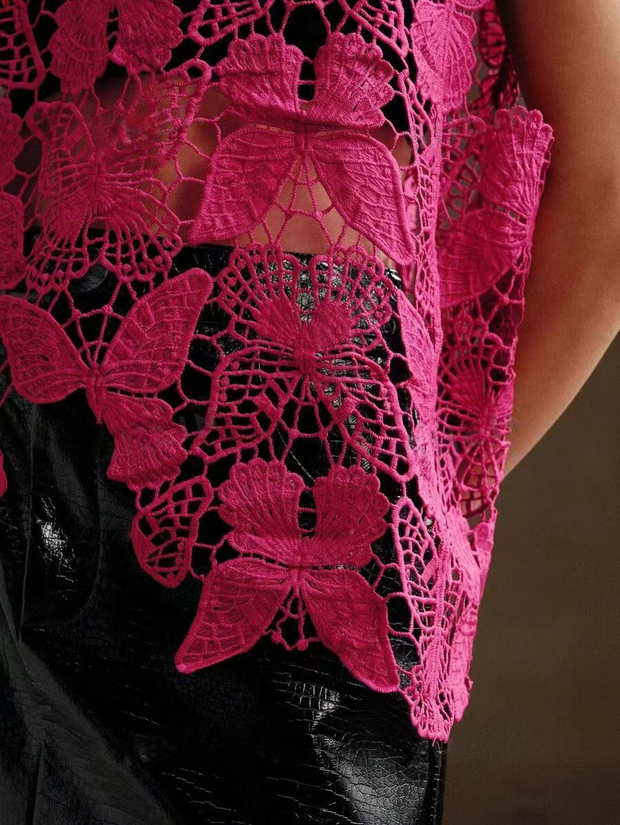 Women Summer Solid Summer Sleeveless Top Crochet hook Reddy